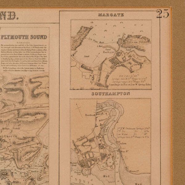 photo furniture Antique Lithography Map, Coastal England, Framed Cartography Interest, Victorian