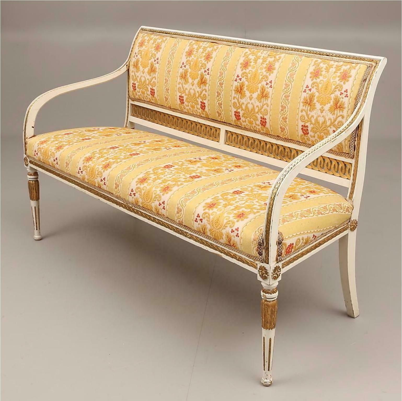Swedish Gustavian Sofa Couch Loveseat White Carved, Late 19th Century 3 Seat photo furniture