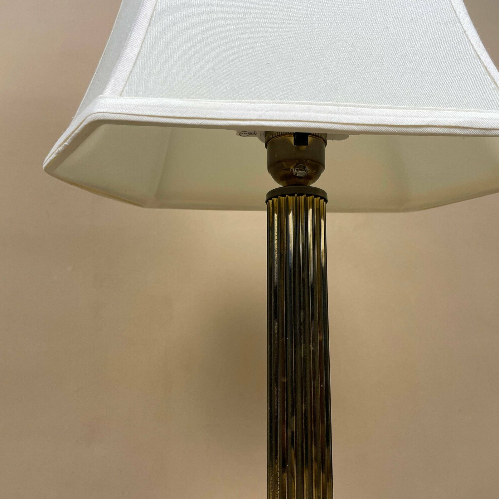 Antique Metal Gold Brass Lamp Light Bedside Side Table Desk Column Pillar Base Ornate Detail Medium Vintage Lampshade Shade Cream photo buy
