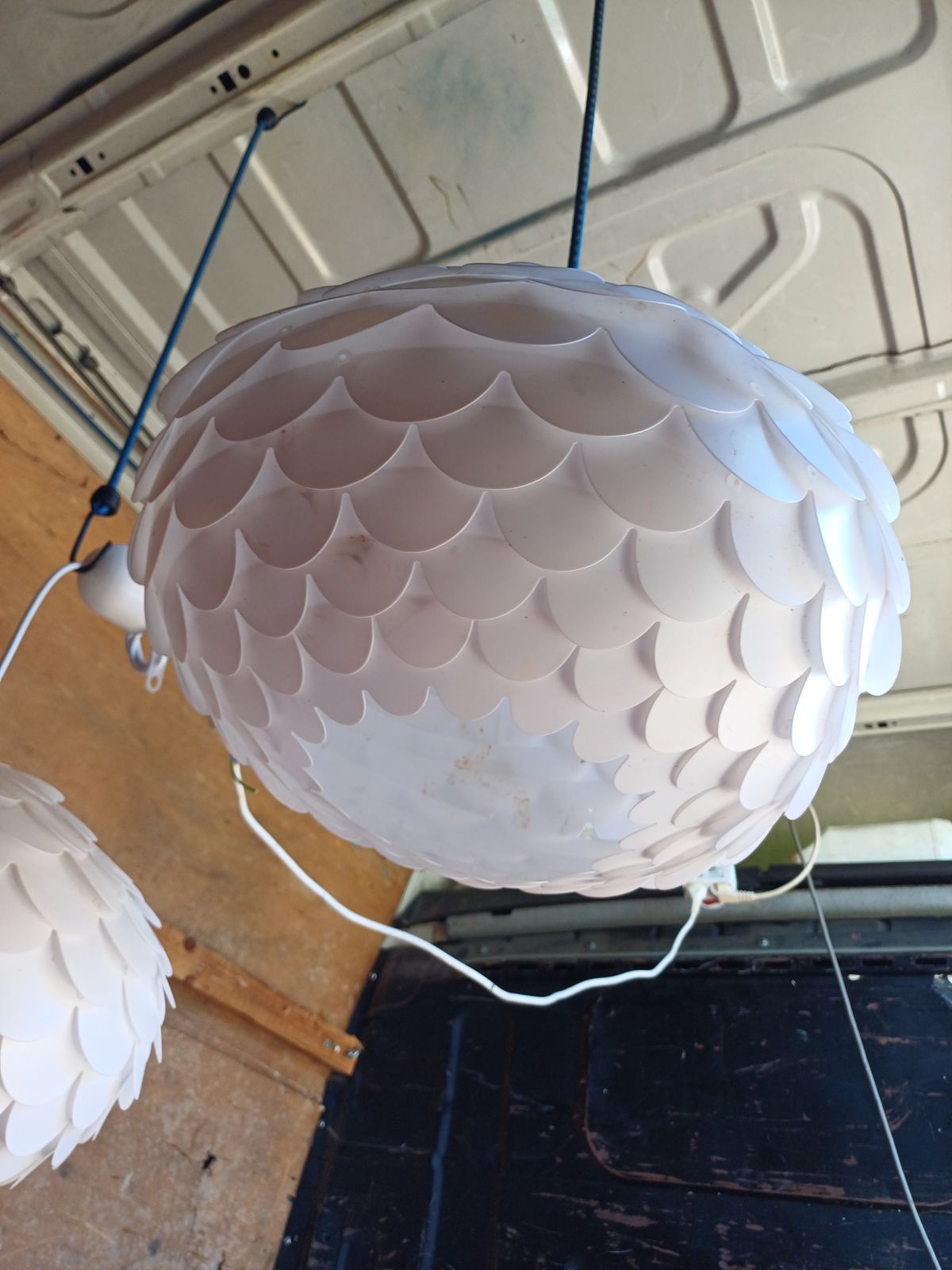 Lighting Pair Of Vintage White Plastic Pendant Lights photo