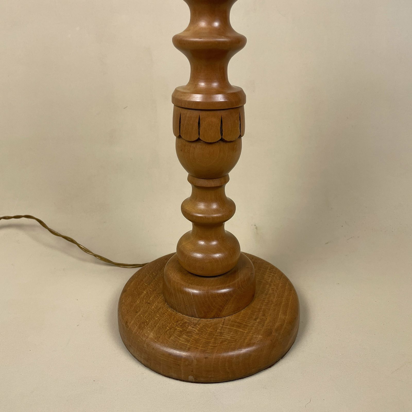 Antique Bauble Wooden Lamp Light Bedside Side Table Desk Column Round Base Vintage Brown Hand Carved Farmhouse Cottage Decor Wood photo 65.0