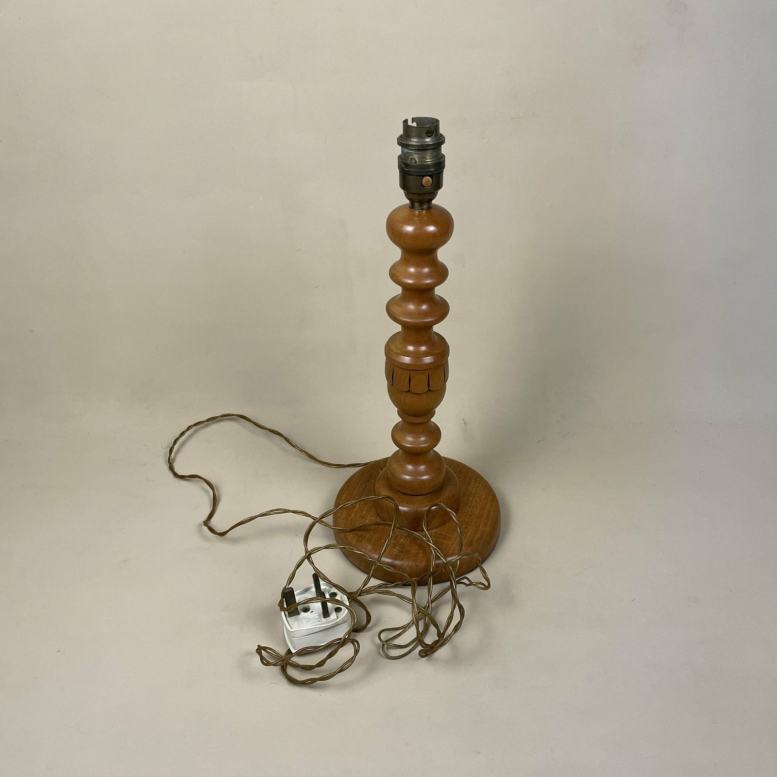 Antique Bauble Wooden Lamp Light Bedside Side Table Desk Column Round Base Vintage Brown Hand Carved Farmhouse Cottage Decor Wood photo vintage