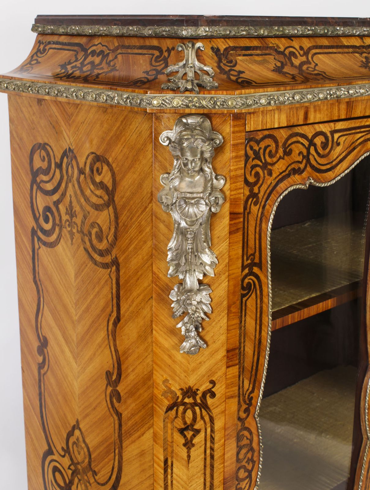 2500.0 Antique Loius XV Revival Marquetry Kingwood Vitrine Display Cabinet 19th Century photo