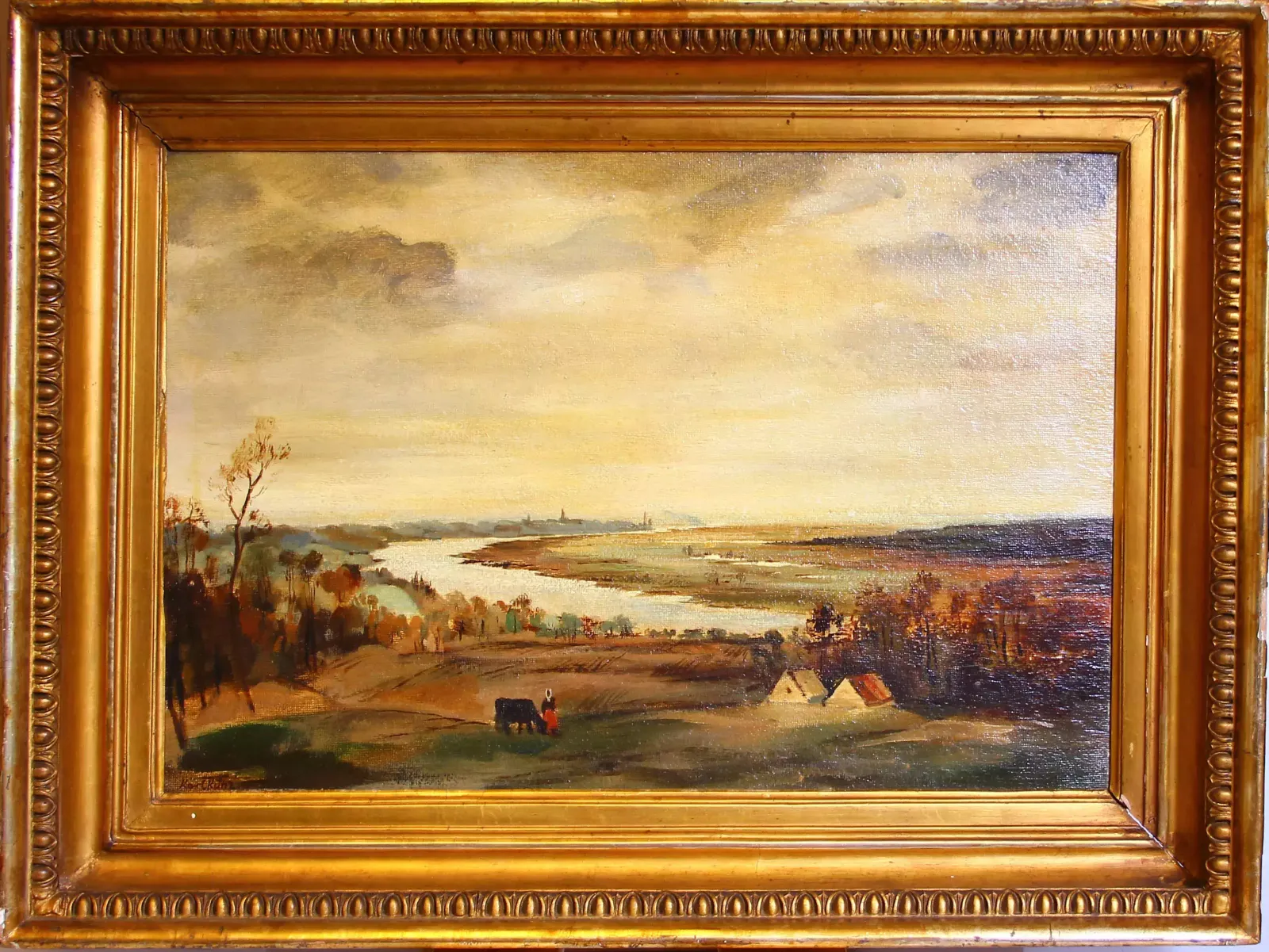 Landscape With A Cow, 1700s, Antique