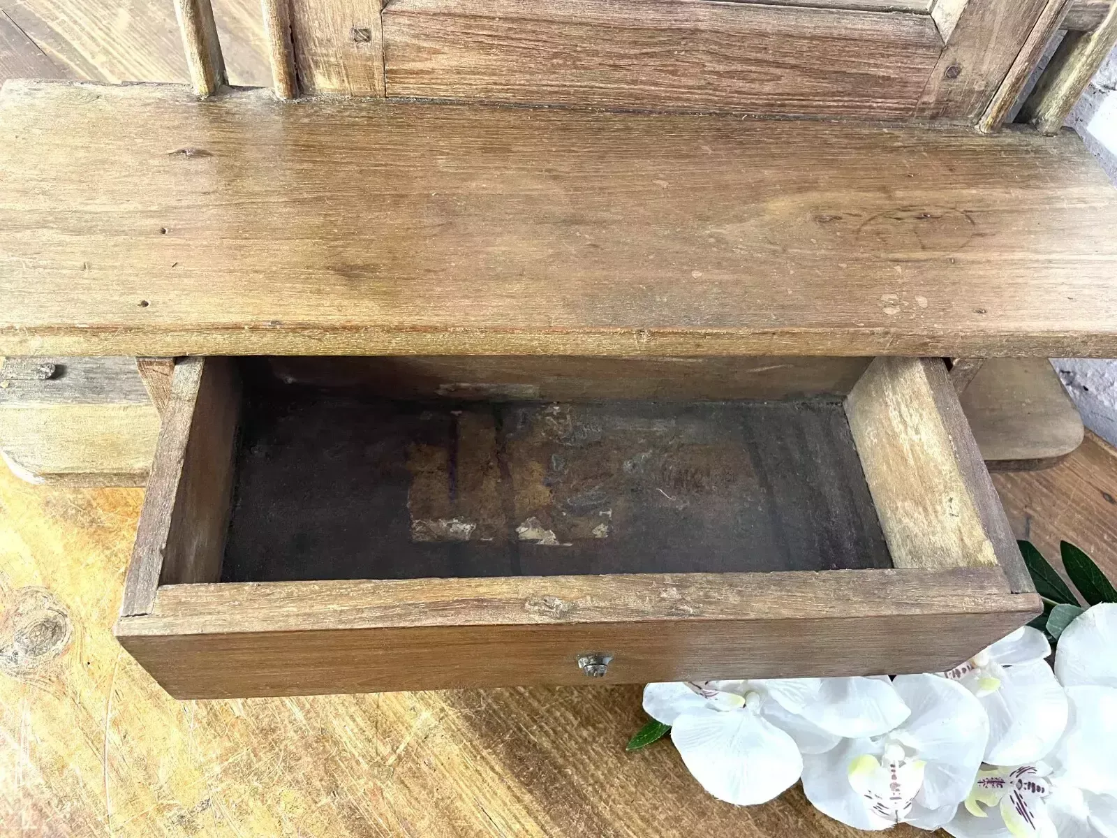 Antique Indian Colonial Wooden Bathroom Shaving Wall Mirror photo vinterior