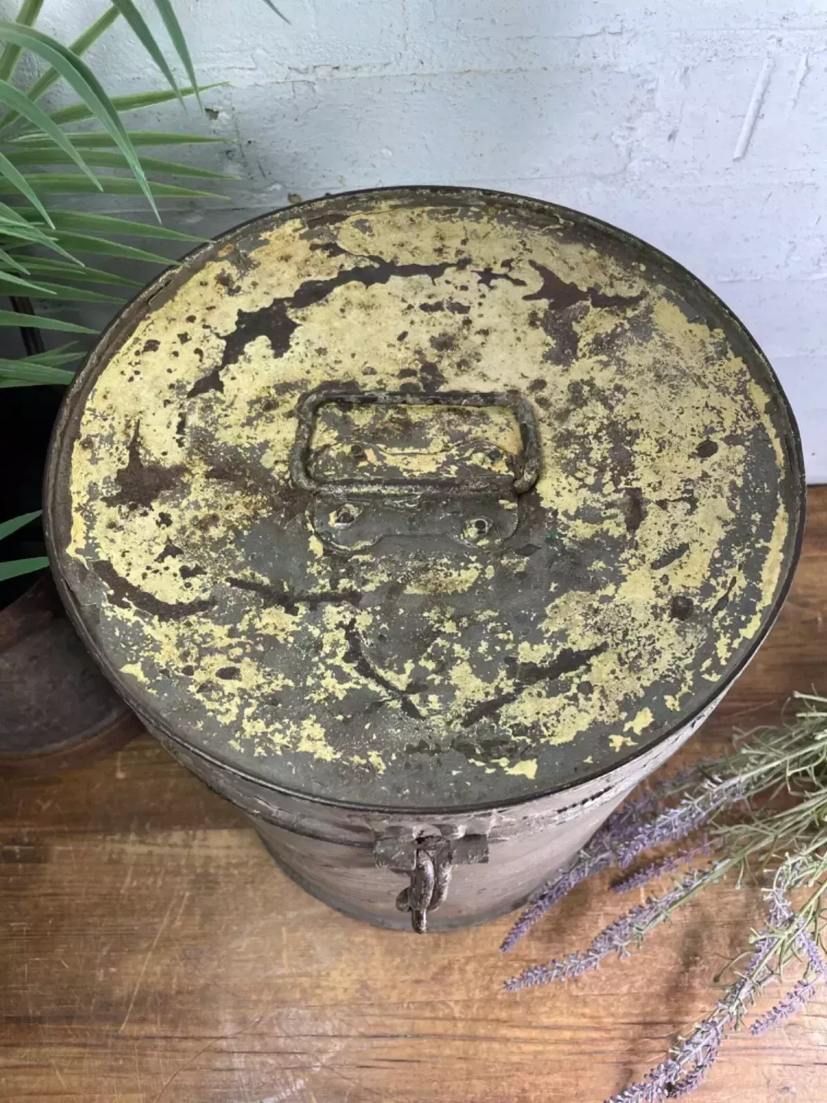 Vintage Indian Industrial Galvanised Metal Rice Grain Storage Drum Bin Cannister photo buy