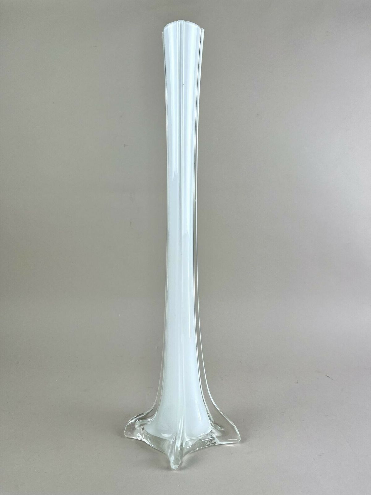 20th Century White/ Clear Murano Glass Long Neck Vase, Italy Ca. 1960 photo for sale