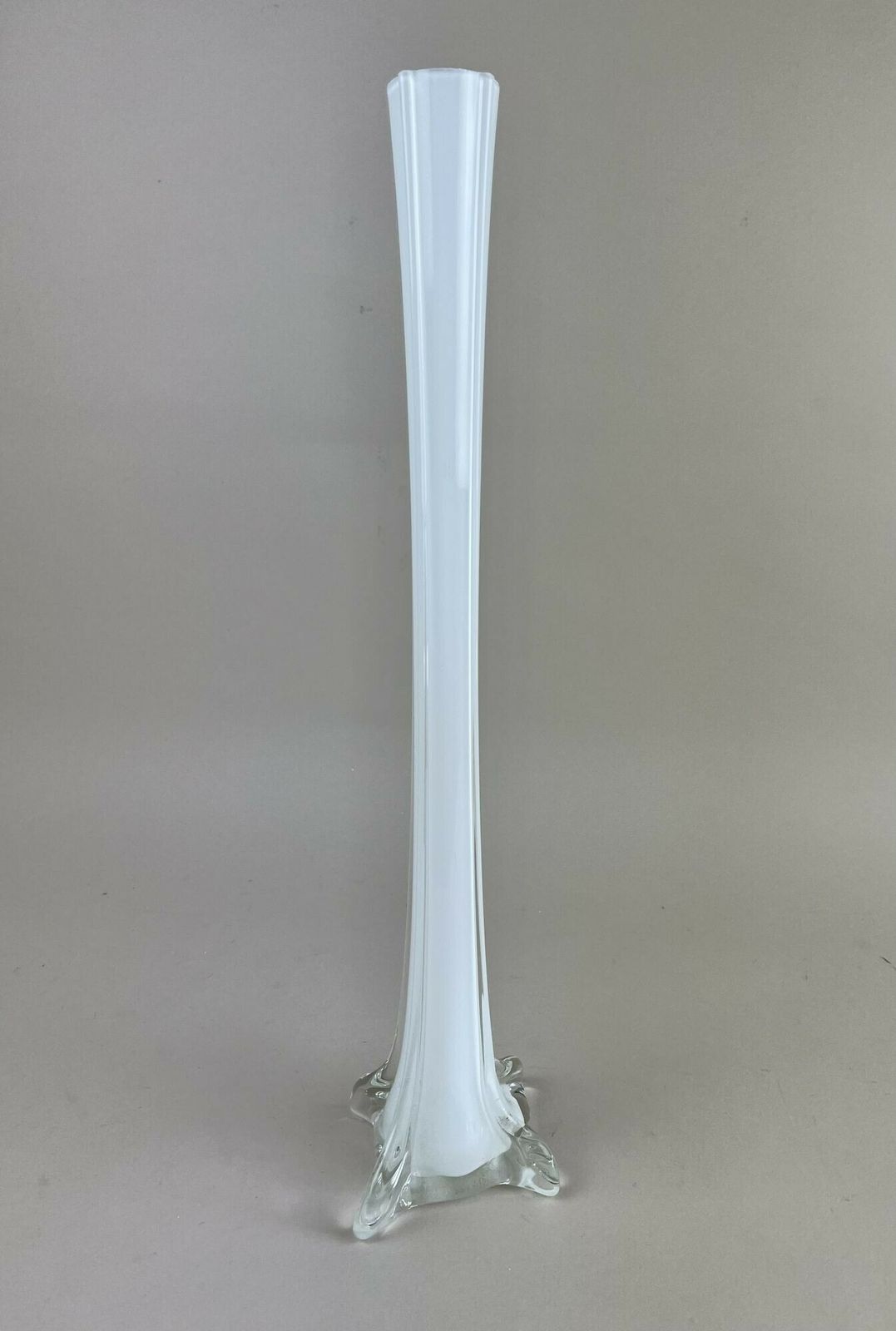 20th Century White/ Clear Murano Glass Long Neck Vase, Italy Ca. 1960 photo 395.0