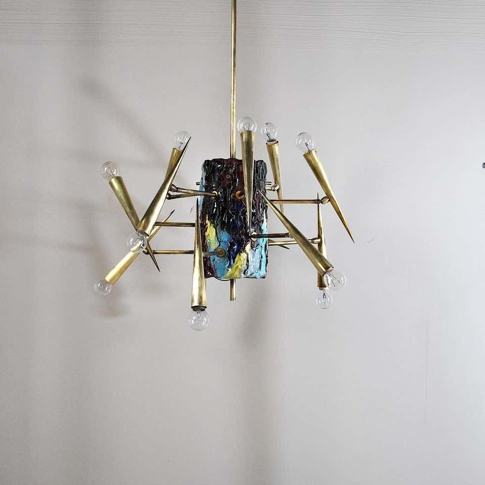 photo vinterior Leonardi Leoncillo Italian Chandelier, 1950s For Lumi