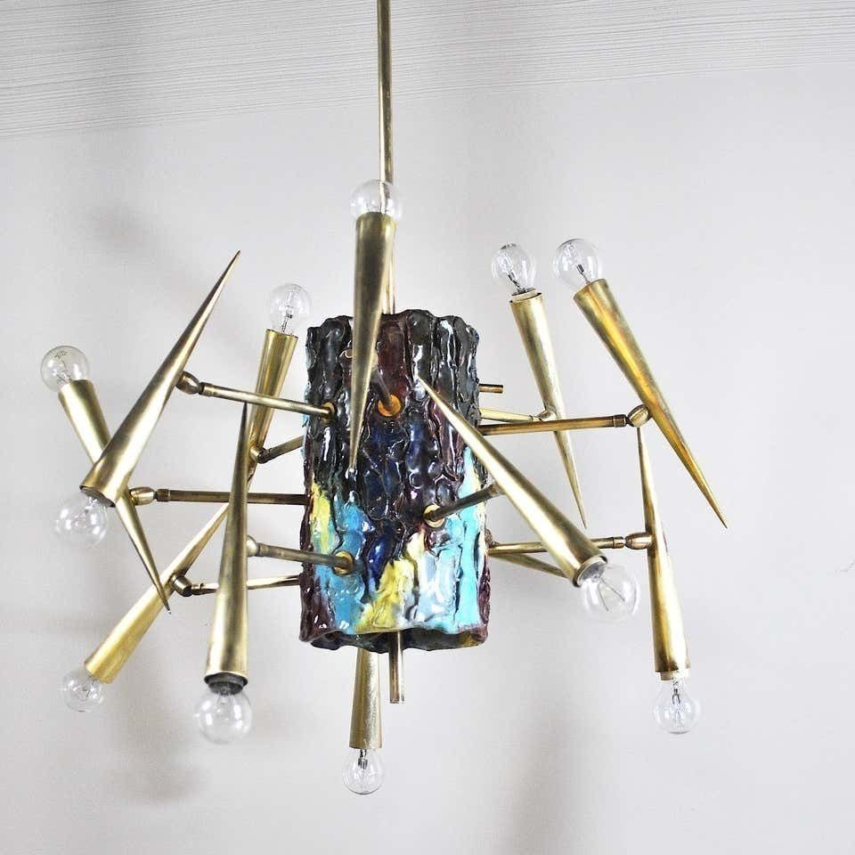 photo vintage Leonardi Leoncillo Italian Chandelier, 1950s For Lumi