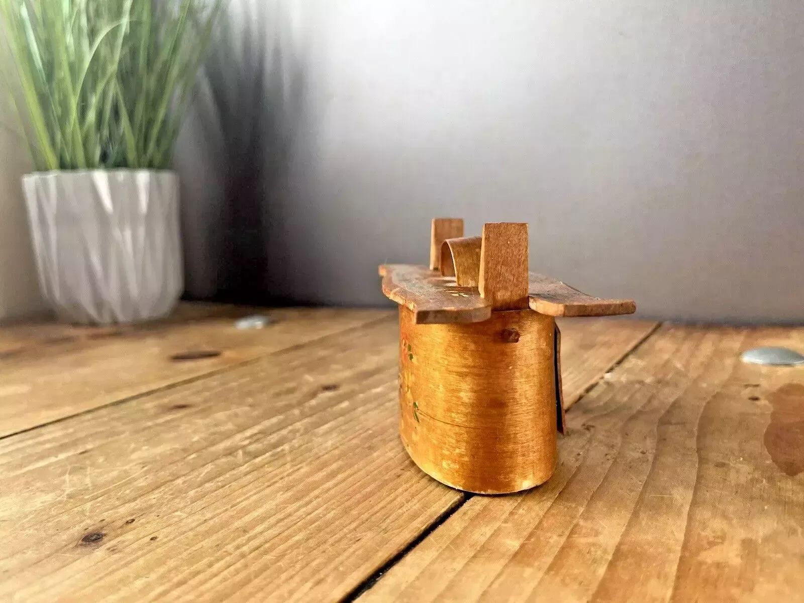 Mini Antique Swedish Svepask Tine Bentwood Folk Art Painted Box Scandi Kitchen photo vintage