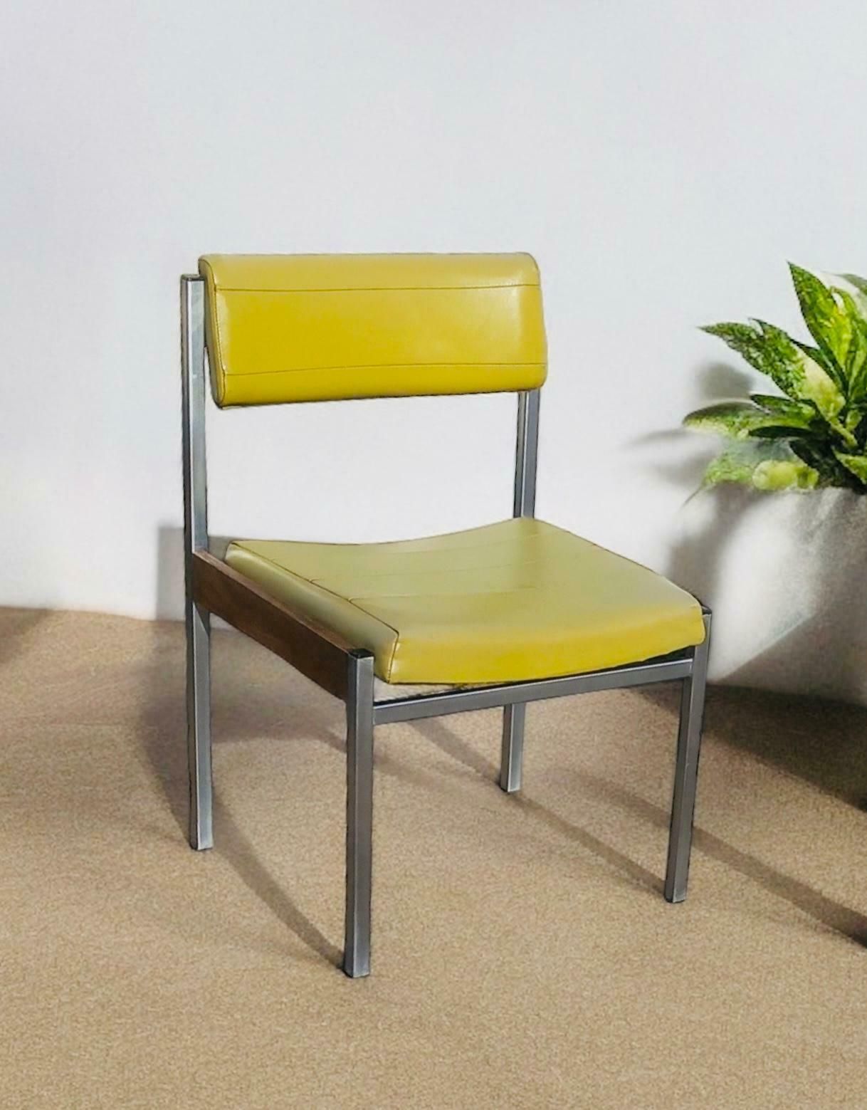 Mid Century Godfrey Syrett Olive Vinyl And Chrome Chair.