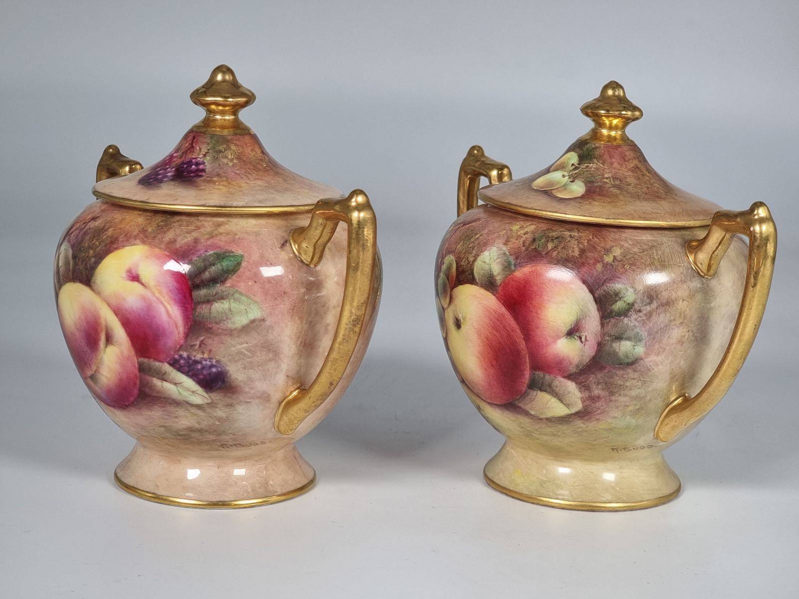 A Pair Of Coalport Vases Hand Painted With Fruit By Richard Budd photo vintage