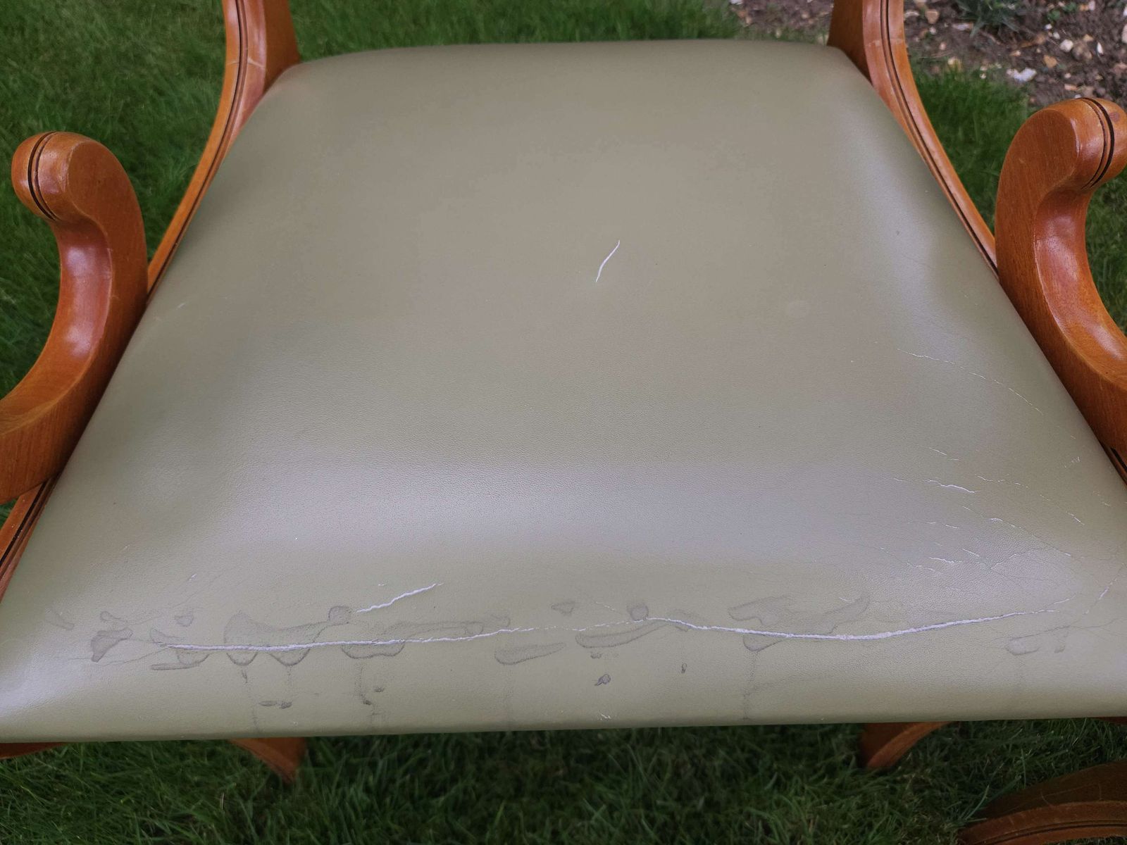 Furniture Trio Of Chesterfield Desk Chairs In Pale Olive Green Leather photo