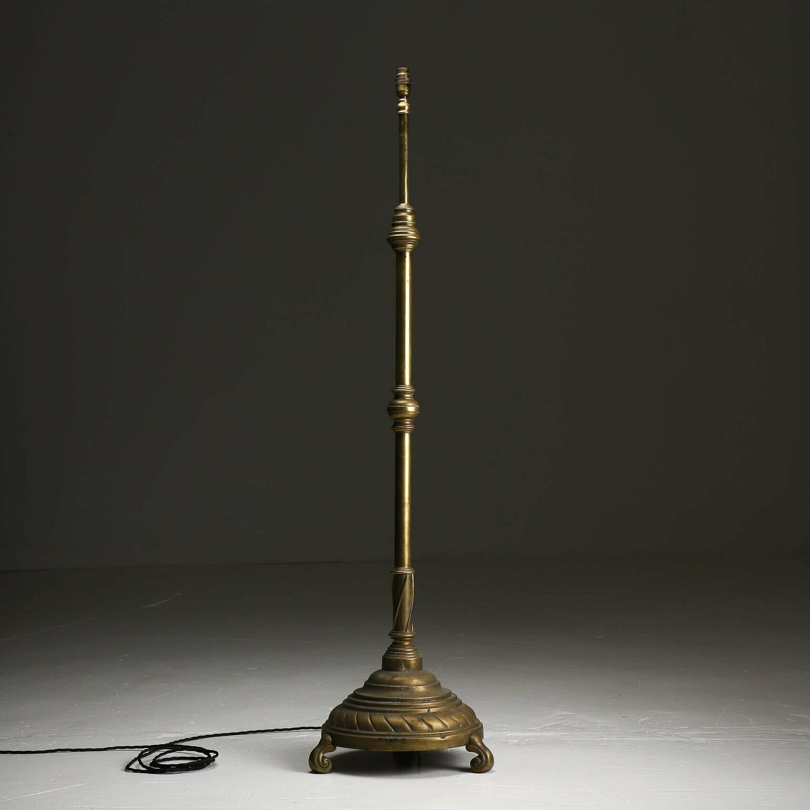 Aged Brass Ornate Floor Lamp, 1800s
