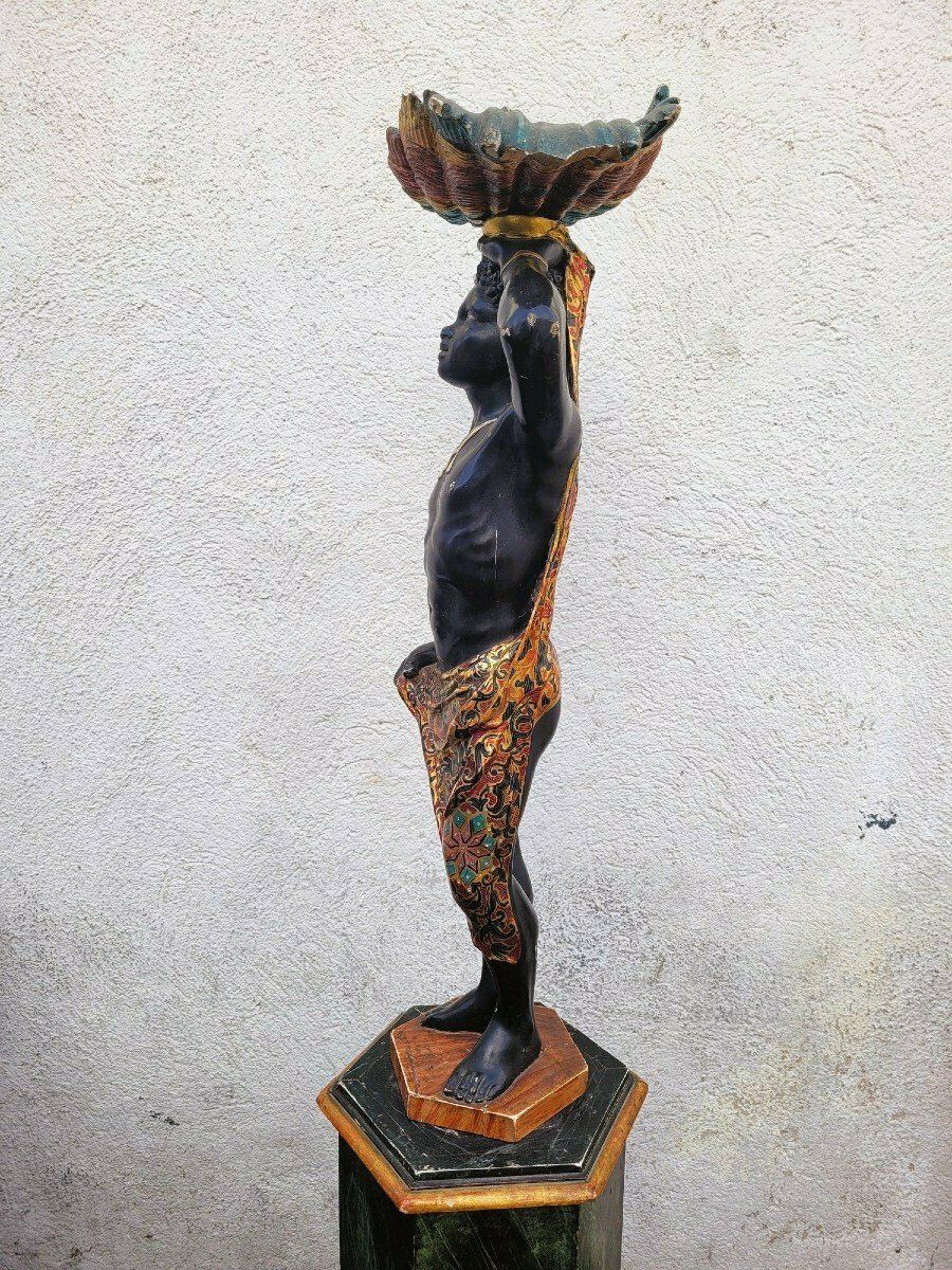 Venetian Moor With Shell, Carved Wood, 19th Century photo vintage