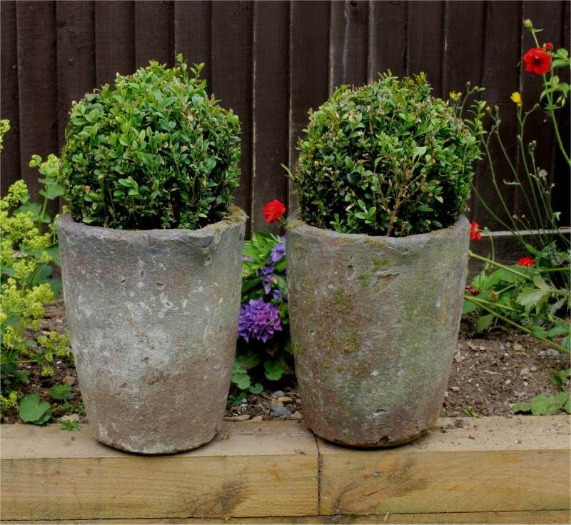Two French Foundry Melting Pots. Lava Stone Smelting Crucibles. Planters. photo for sale