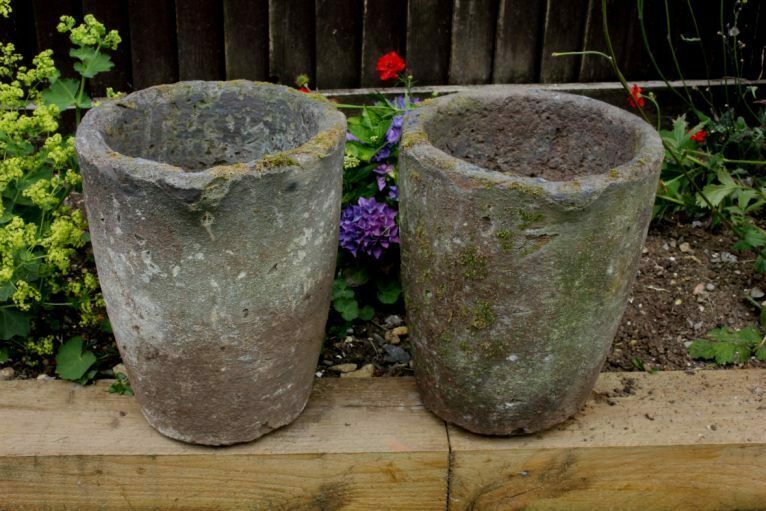 Two French Foundry Melting Pots. Lava Stone Smelting Crucibles. Planters. photo Garden Decor