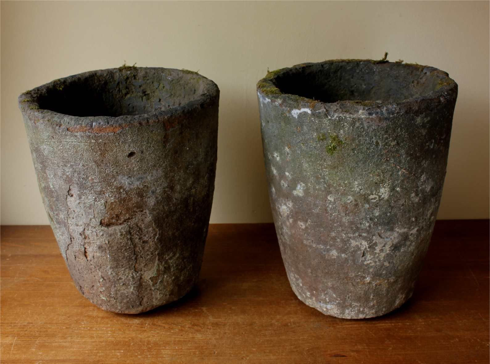 Two French Foundry Melting Pots. Lava Stone Smelting Crucibles. Planters. photo 550.0