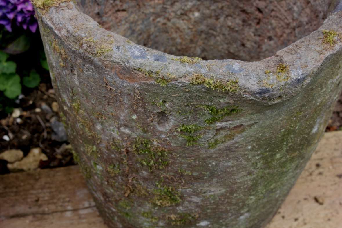 Garden Decor Two French Foundry Melting Pots. Lava Stone Smelting Crucibles. Planters. photo