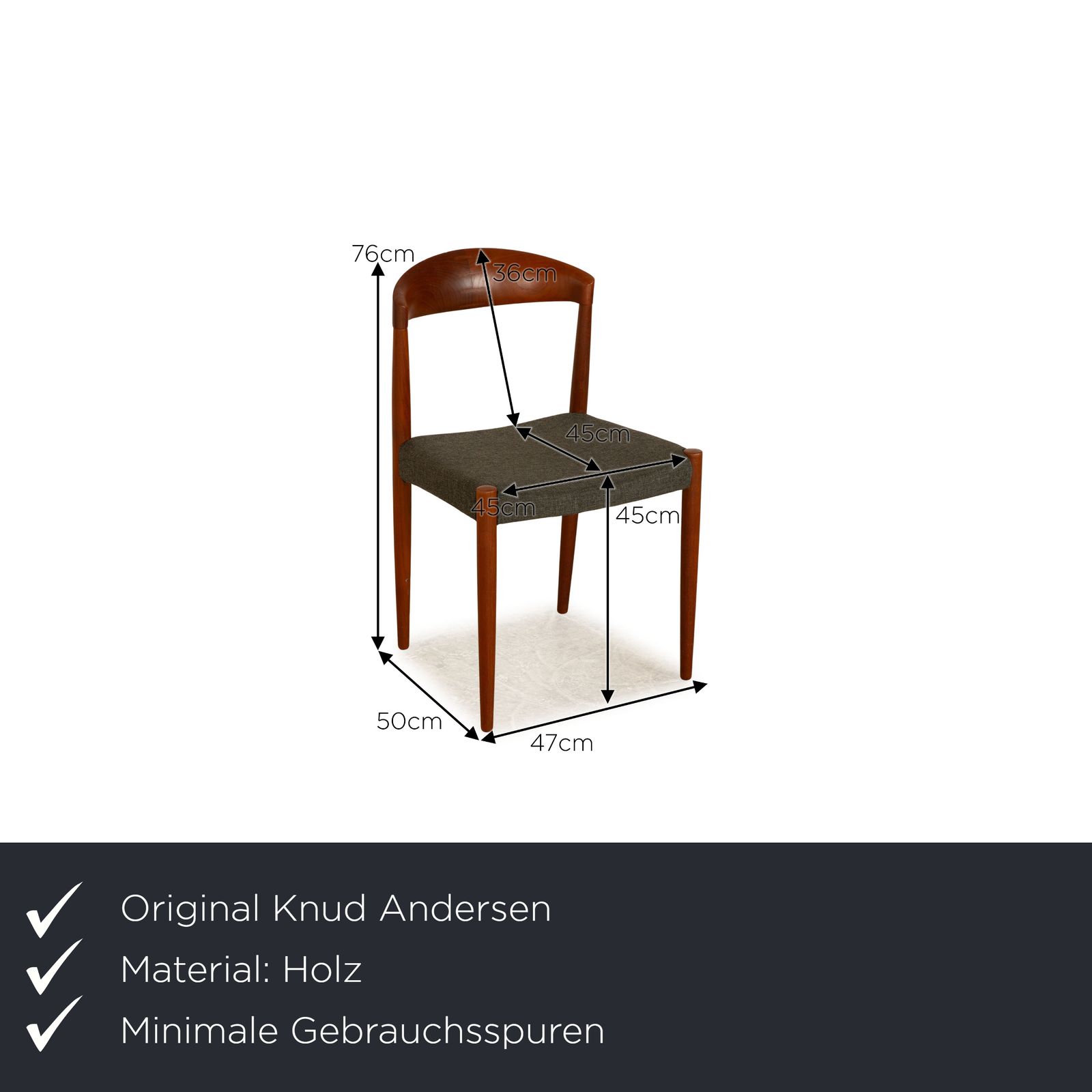 Set Van 6 Vintage Teakhouten Stoelen Van Knud Anderson, Bruin/Grijs, 1967, Gemaakt In Denemarken photo furniture