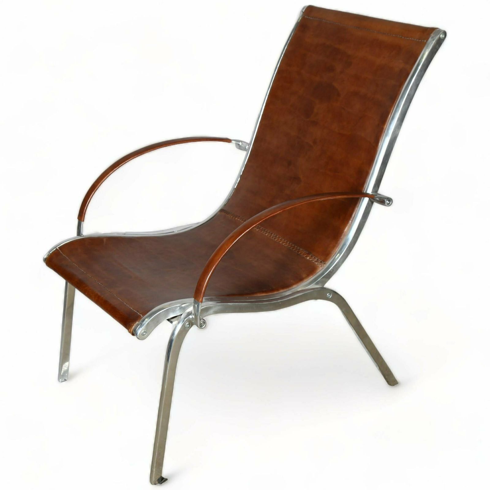 A Pair Of Midcentury Brown Leather Armchairs photo for sale
