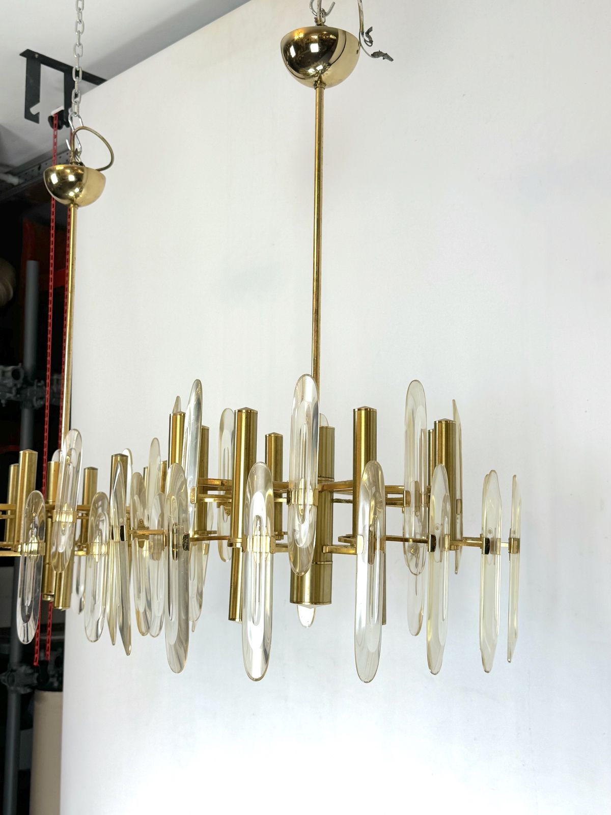 Sciolari, Pair Of Italian Brass And Glass Chandeliers From 70s photo 5720.0