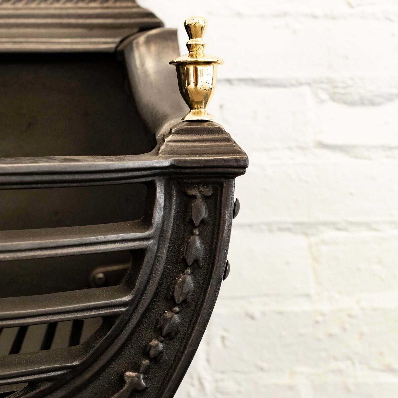 Victorian Style Cast Iron Fire Basket With Brass Finials photo 580.0