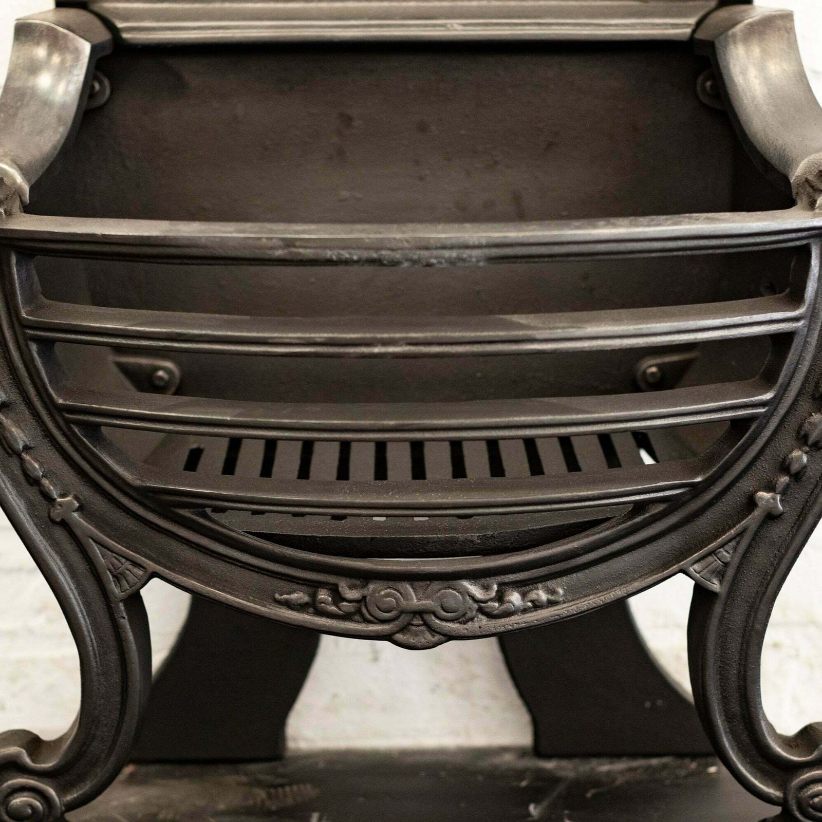 Victorian Style Cast Iron Fire Basket With Brass Finials photo vintage