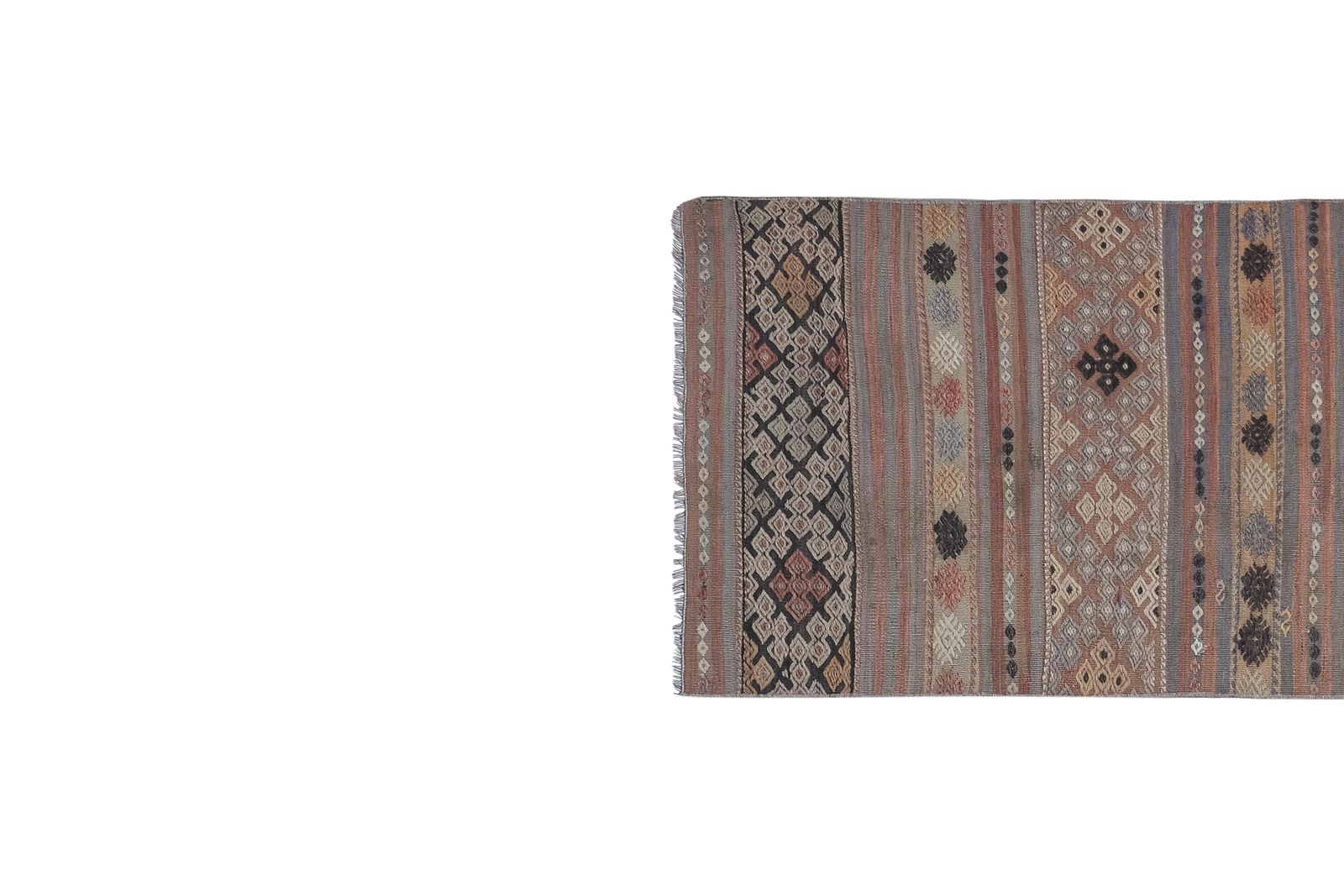 435.0 Vintage Beige Blue Caramel Striped Turkish Kilim Rug Runner photo