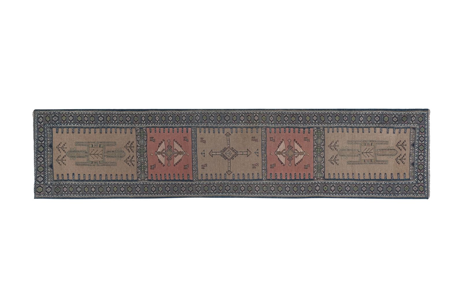photo for sale Handwoven Tribal Embroidery Animal Soumac Kilim Rug 3'1'' X 13'3''