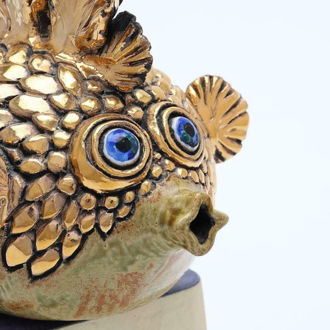 Decorative Sculpture Blowfish, Ninnie Forsgren, Luxury Ornament Gold Ceramic photo vinterior