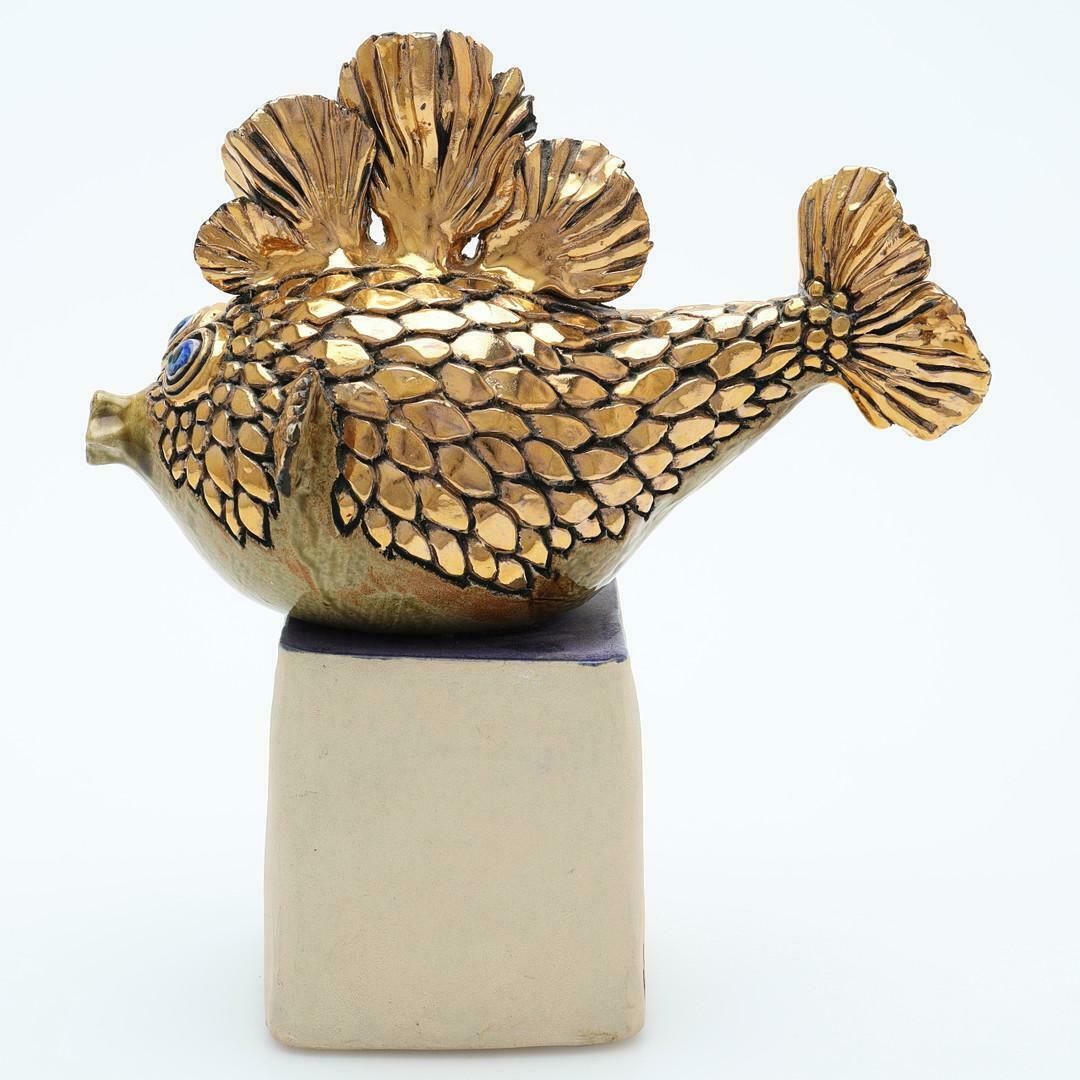 Decorative Sculpture Blowfish, Ninnie Forsgren, Luxury Ornament Gold Ceramic photo buy