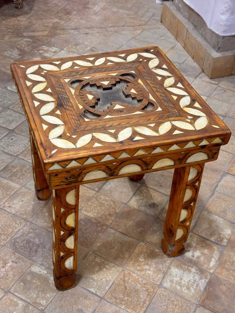 High End Vintage Camel Bone Inlay Moroccan Wooden Table For Living Room Bedroom photo 450.0
