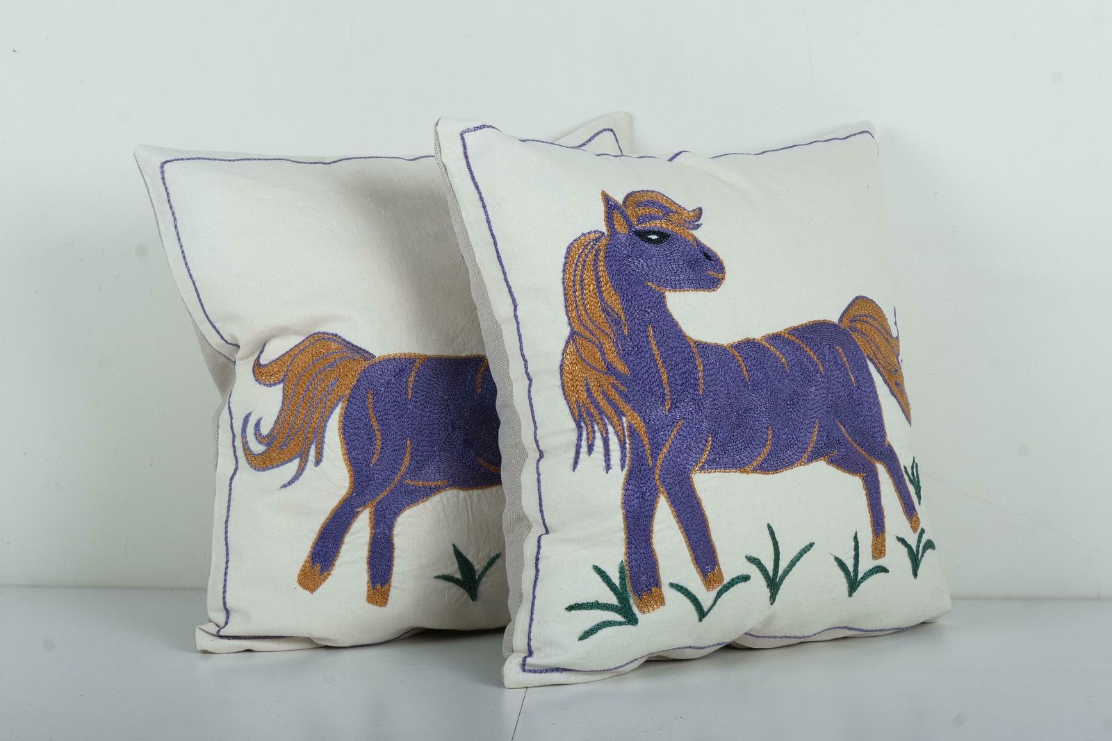 Suzani Horse Pictorial Pillow Cover   A Pair photo furniture