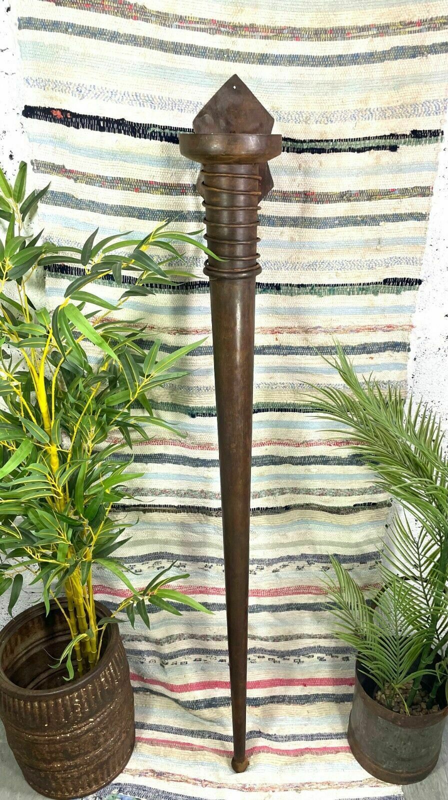 Large Rustic Reclaimed Metal Medieval Torche Torch Candle Holder Wedding Prop photo for sale