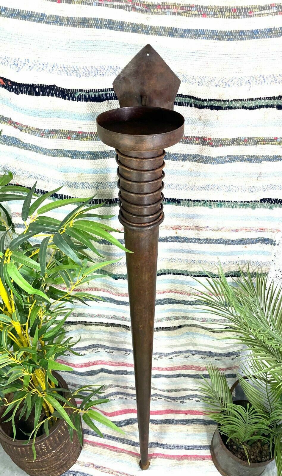Large Rustic Reclaimed Metal Medieval Torche Torch Candle Holder Wedding Prop photo 55.0