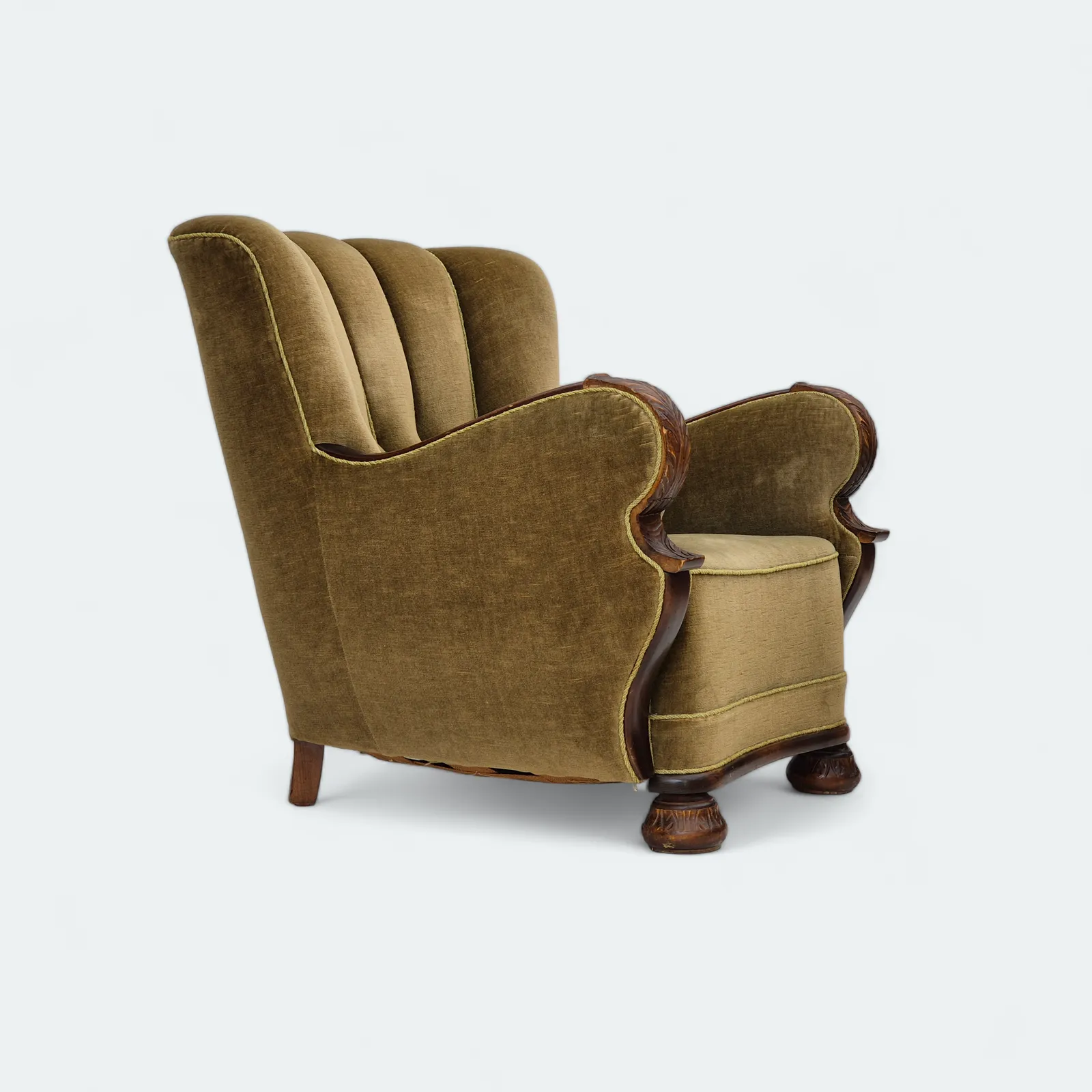 1960s, Danish Vintage Armchair, Furniture Velour, Dark Beech Wood.
