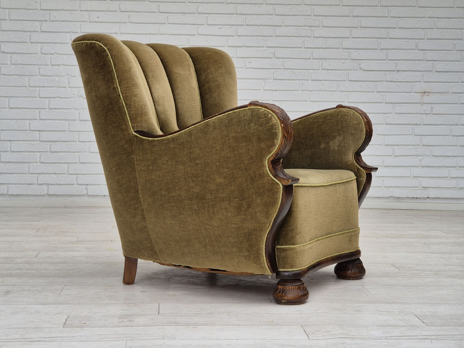1960s, Danish Vintage Armchair, Furniture Velour, Dark Beech Wood. photo Furniture