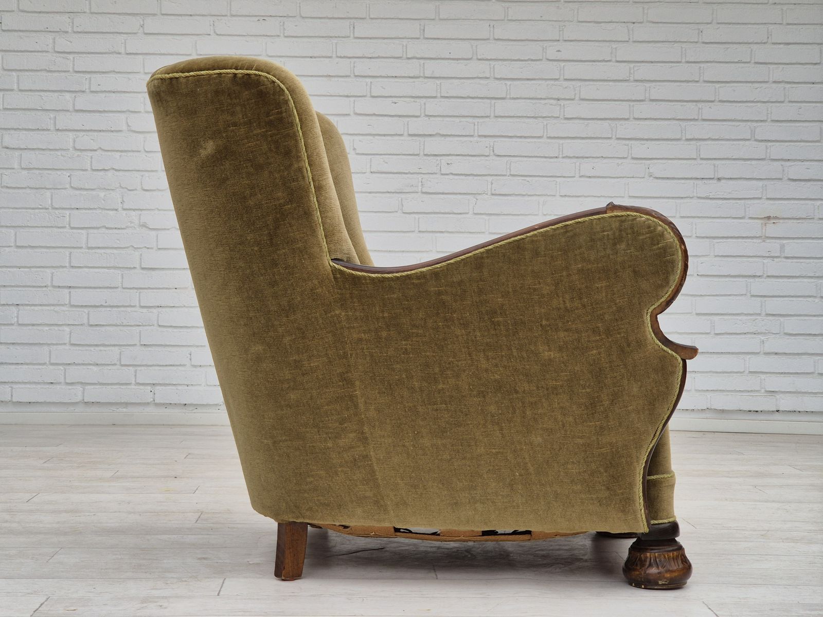1960s, Danish Vintage Armchair, Furniture Velour, Dark Beech Wood. photo vintage