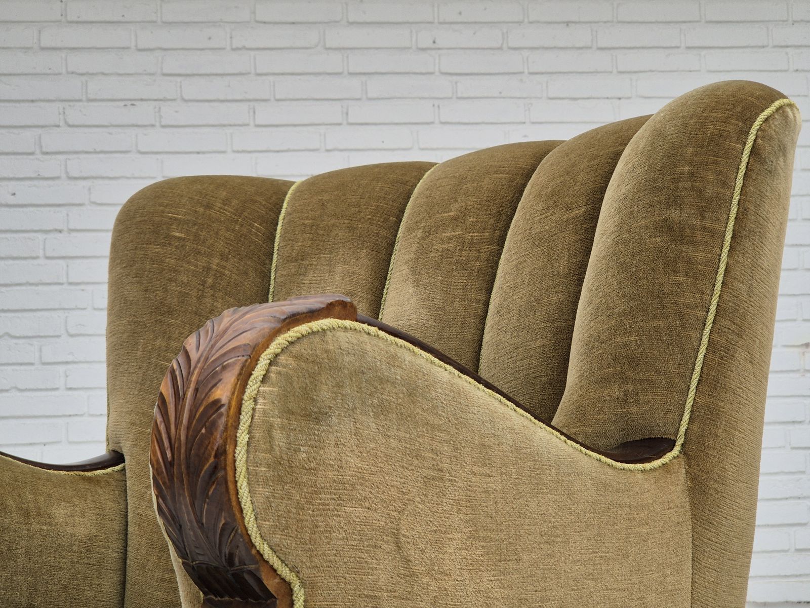 1450.0 1960s, Danish Vintage Armchair, Furniture Velour, Dark Beech Wood. photo