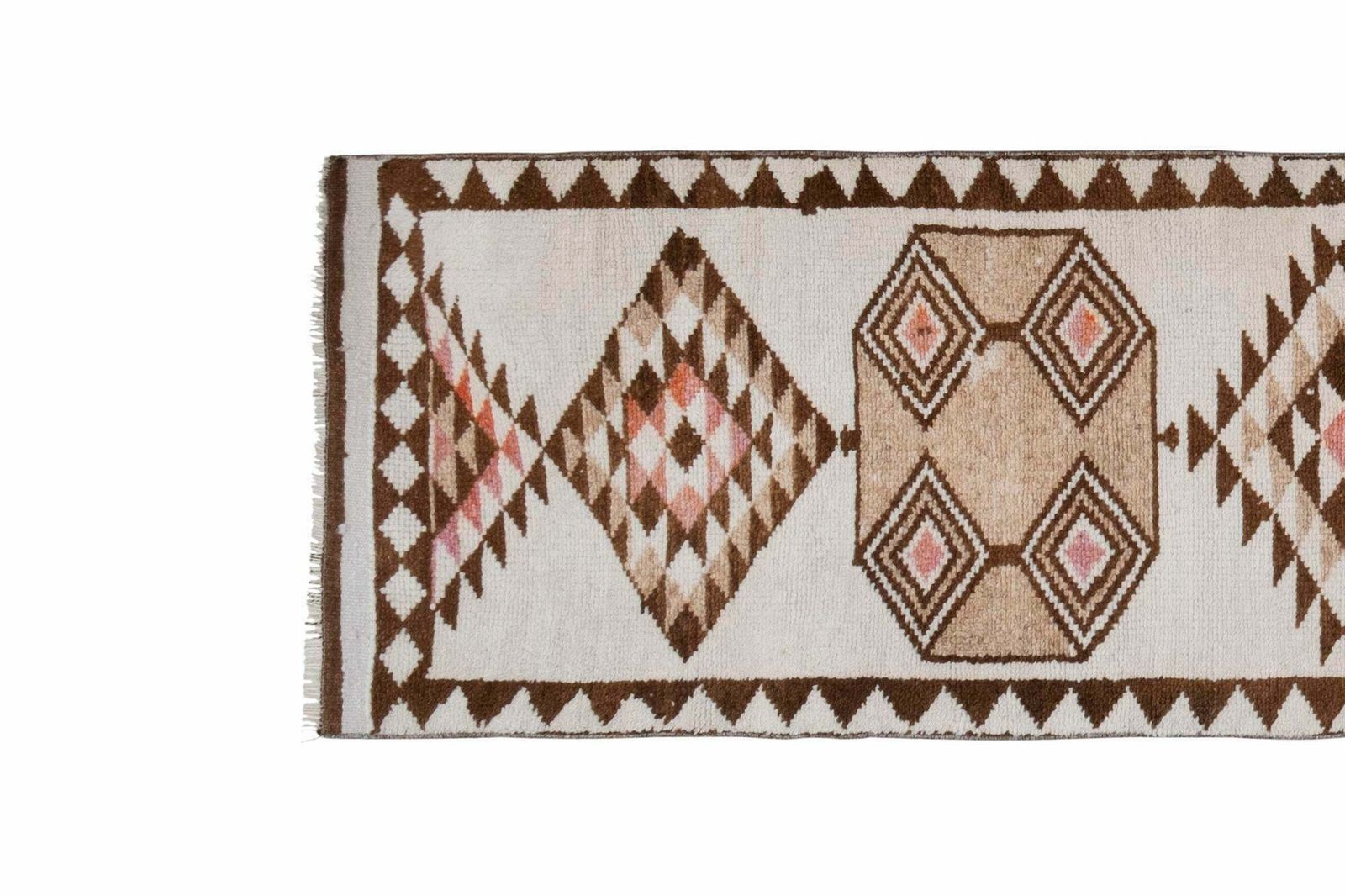 Vintage Cream Brown Herki Runner 2'8" X 12'4" photo for sale
