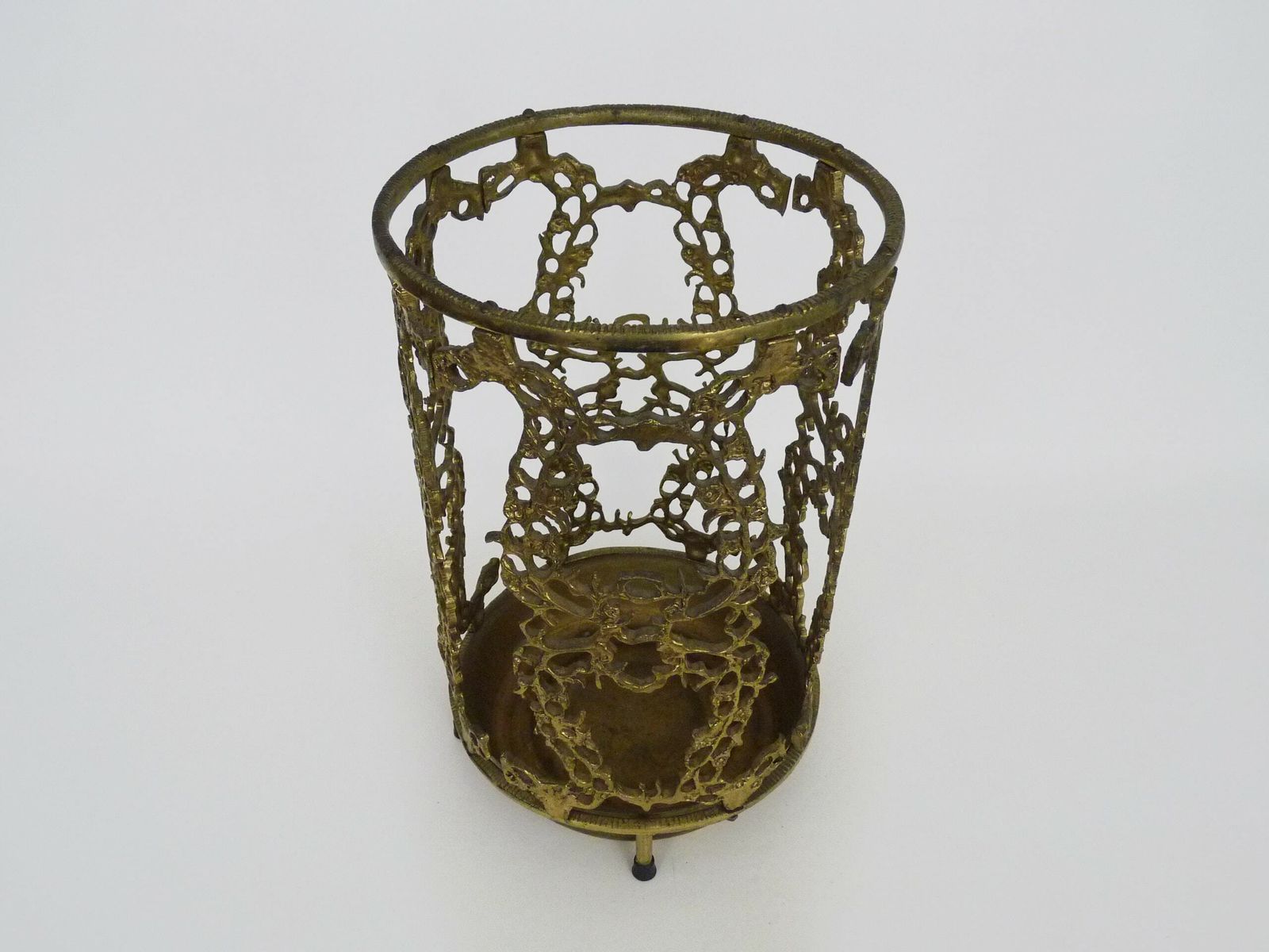 Umbrella Stand, Openwork Brass Cane Holder 37.5x23 Cm   14.76x9.05 "70s 80s photo Home Decor