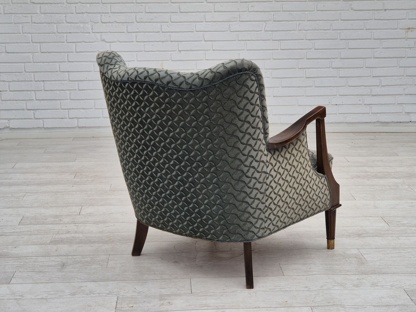 1960s, Danish Armchair, Original Very Good Condition, Furniture Velour, Beech Wood. photo vinterior