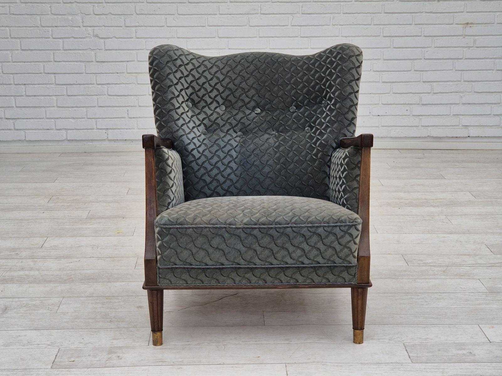 Ca. Jaren 1960, Deense Fauteuil, Zeer Goede Staat, Meubelvelours, Beukenhout. photo buy