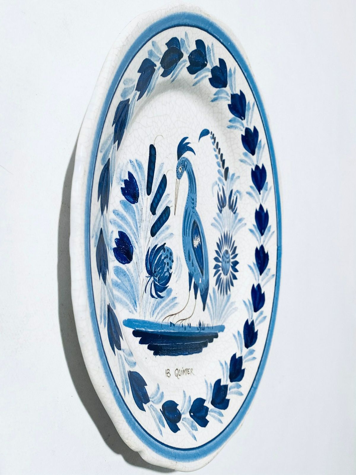 Ib Quimper Bird Of Paradise Motif Round Ceramic Wall Plate / Vintage French Decor photo Art