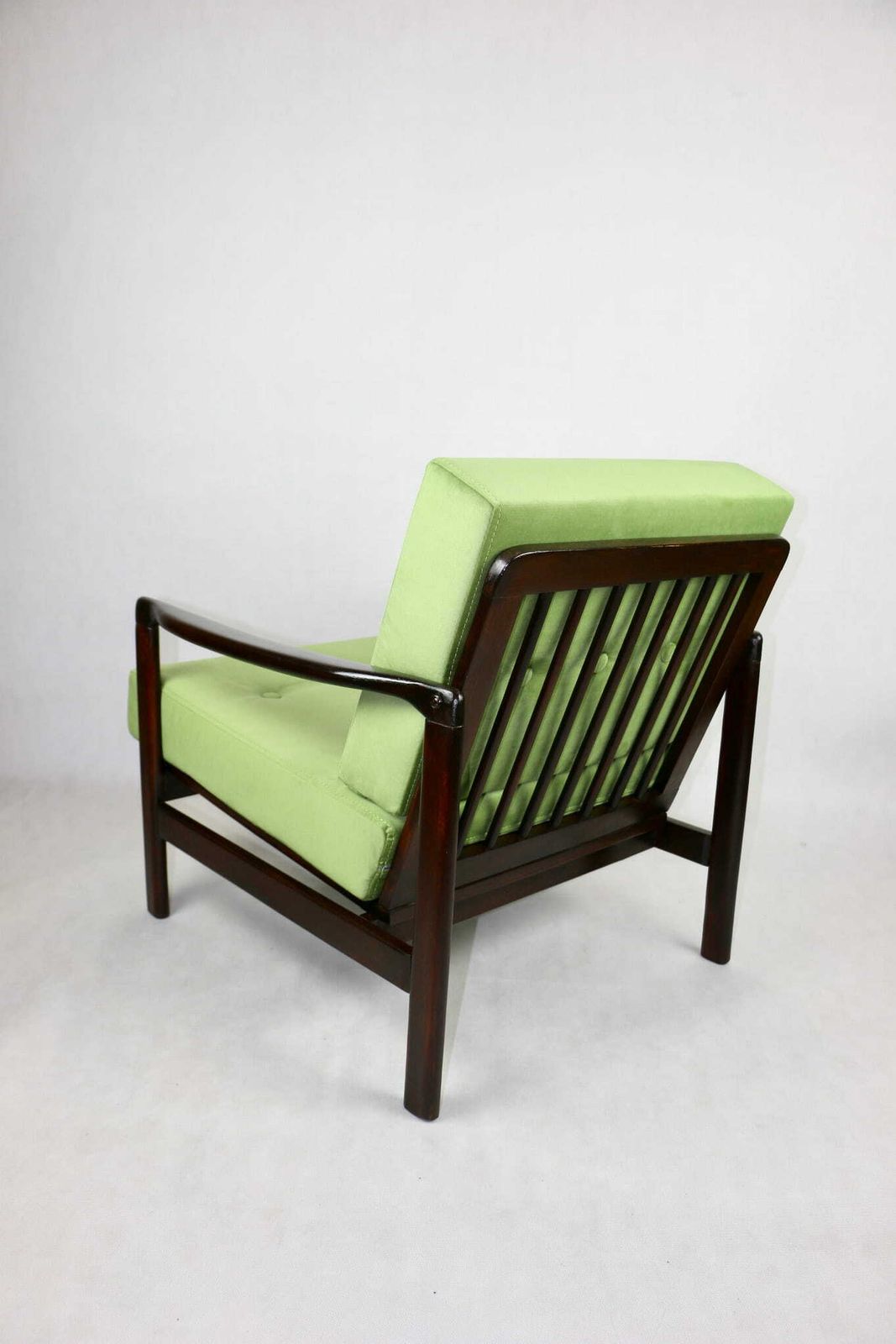 Wooden Armchair, Brown, Vintage, Pea Green, Designed By Z. Bączyk photo vinterior