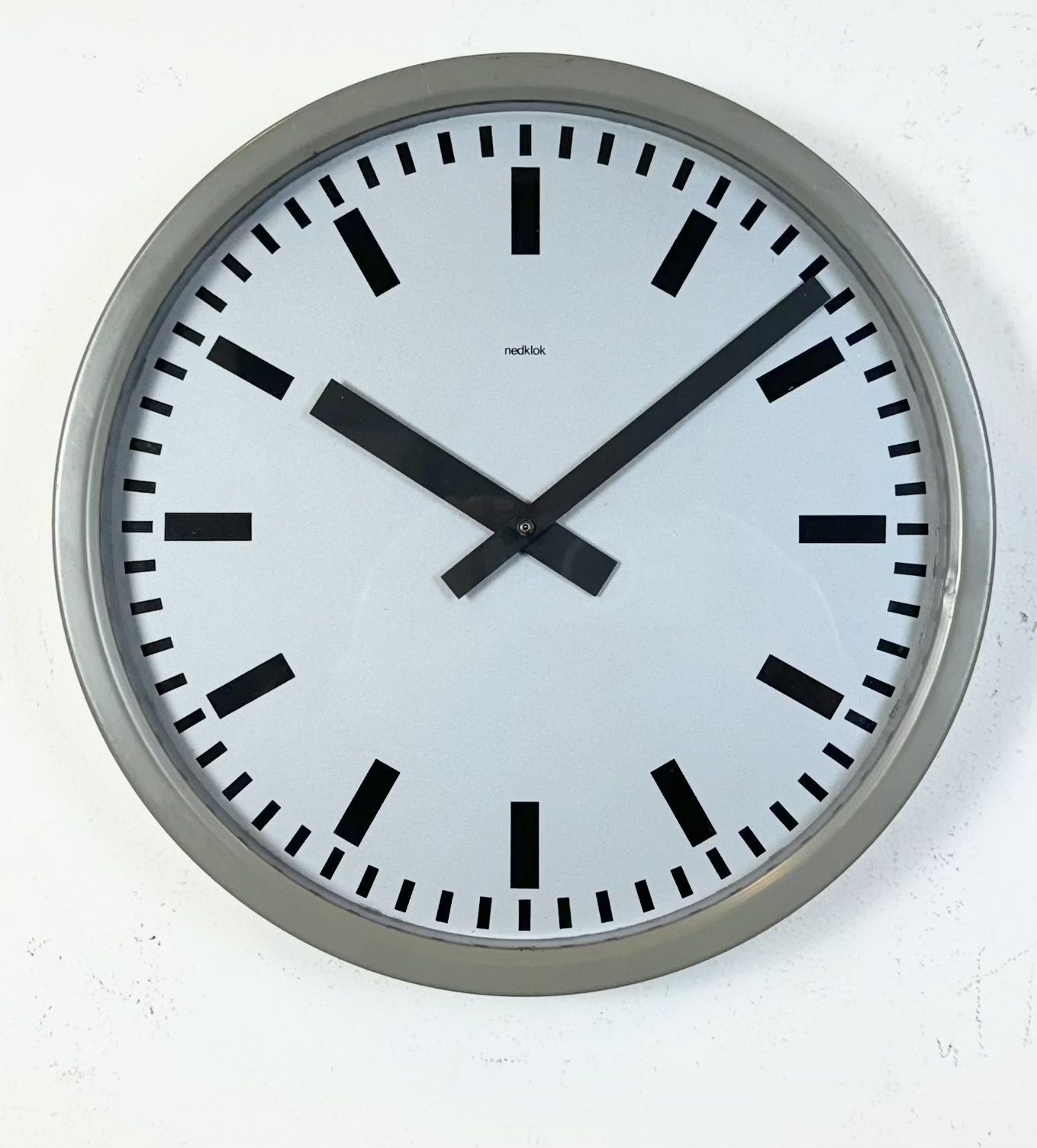Grey Industrial Station Wall Clock From Nedklok, 1960 photo vinterior
