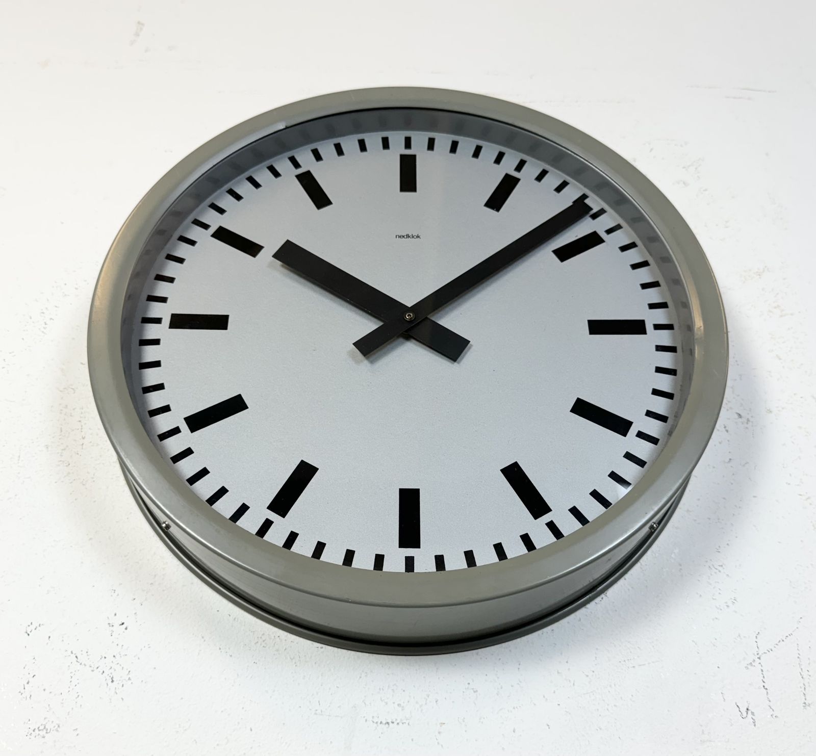 Grey Industrial Station Wall Clock From Nedklok, 1960 photo vintage