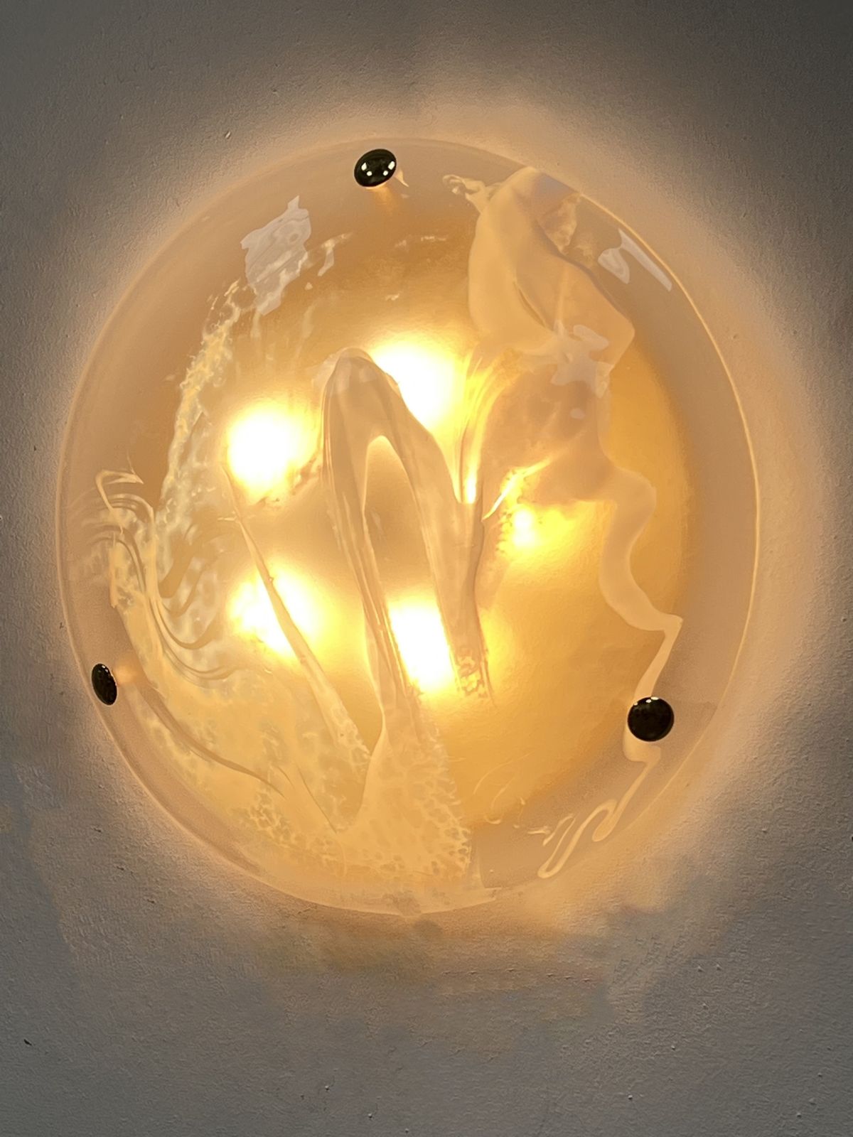 Large Handblown Murano Glass And Brass Flush Mount By Hillebrand photo for sale